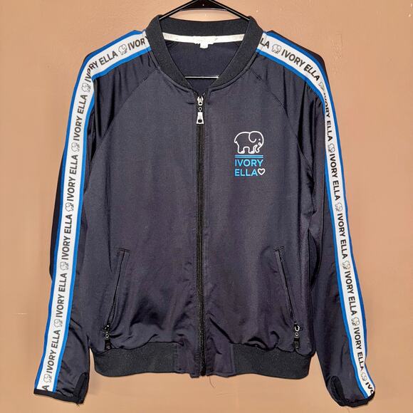 Ivory Ella Black/Blue Tapered Track Jacket - Size Medium - Picture 1 of 8